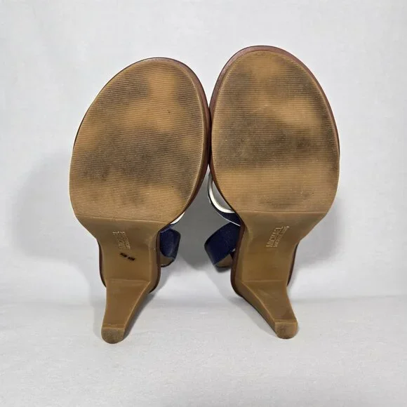 MICHAEL KORS Nautical Blue LEATHER Straps White Trim Slingback Heel Sandals 8.5M - Picture 16 of 16
